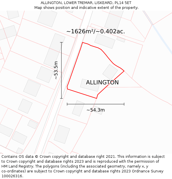 ALLINGTON, LOWER TREMAR, LISKEARD, PL14 5ET: Plot and title map