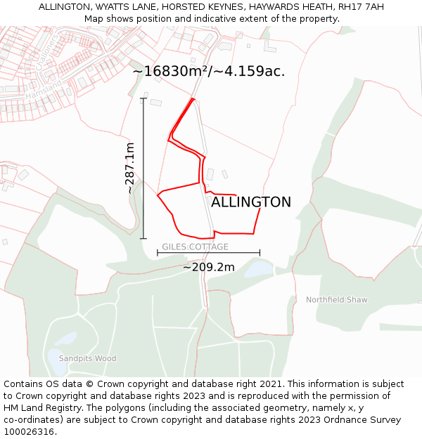 ALLINGTON, WYATTS LANE, HORSTED KEYNES, HAYWARDS HEATH, RH17 7AH: Plot and title map