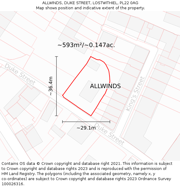 ALLWINDS, DUKE STREET, LOSTWITHIEL, PL22 0AG: Plot and title map