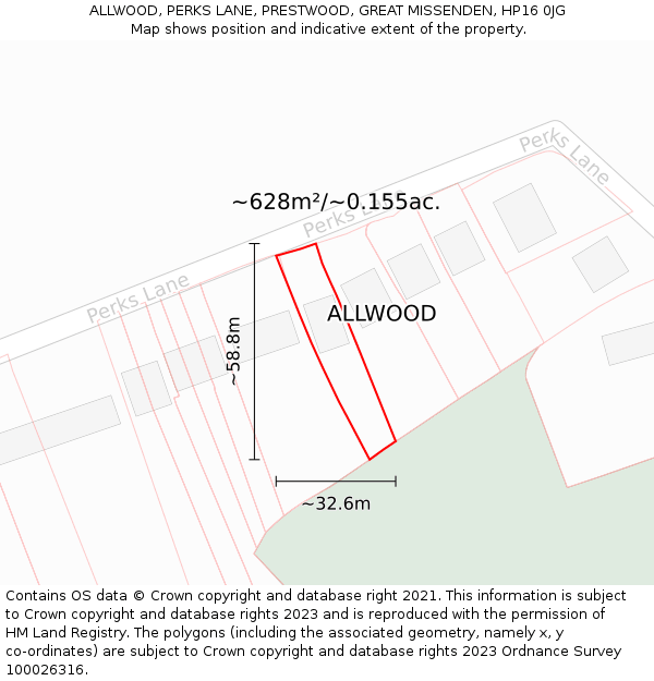 ALLWOOD, PERKS LANE, PRESTWOOD, GREAT MISSENDEN, HP16 0JG: Plot and title map