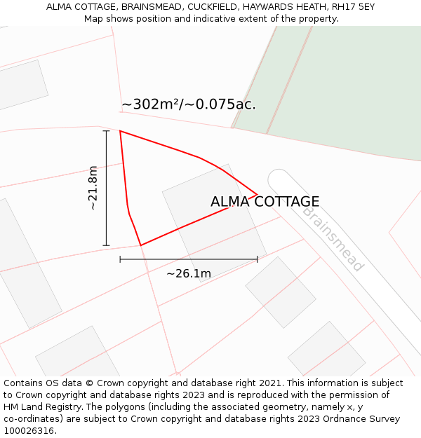 ALMA COTTAGE, BRAINSMEAD, CUCKFIELD, HAYWARDS HEATH, RH17 5EY: Plot and title map