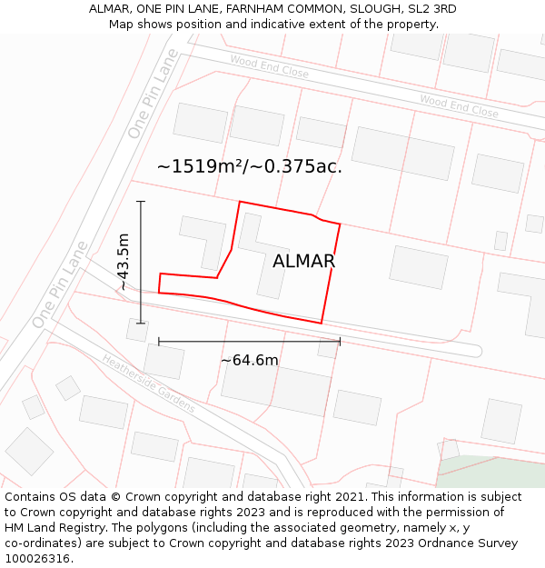 ALMAR, ONE PIN LANE, FARNHAM COMMON, SLOUGH, SL2 3RD: Plot and title map