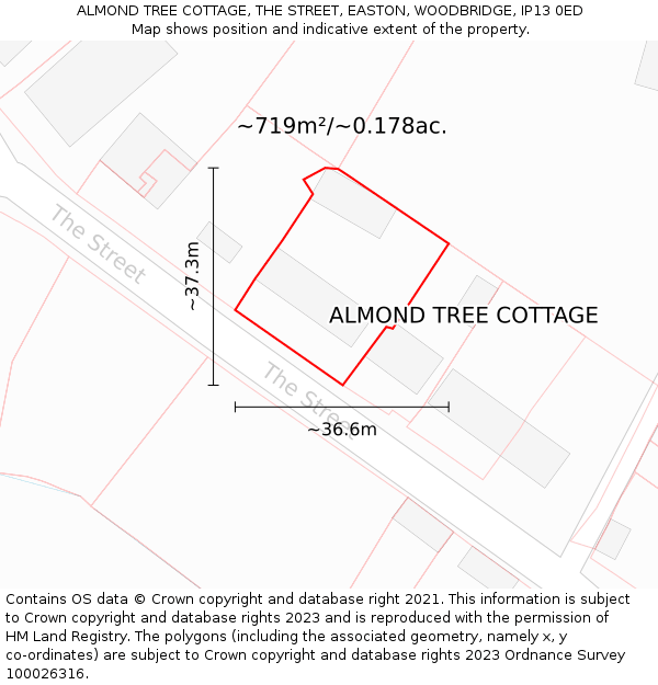 ALMOND TREE COTTAGE, THE STREET, EASTON, WOODBRIDGE, IP13 0ED: Plot and title map