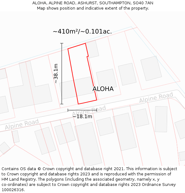 ALOHA, ALPINE ROAD, ASHURST, SOUTHAMPTON, SO40 7AN: Plot and title map