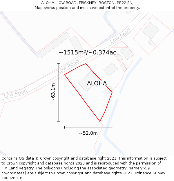 ALOHA, LOW ROAD, FRISKNEY, BOSTON, PE22 8NJ: Plot and title map