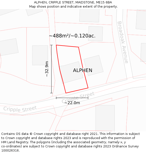 ALPHEN, CRIPPLE STREET, MAIDSTONE, ME15 6BA: Plot and title map