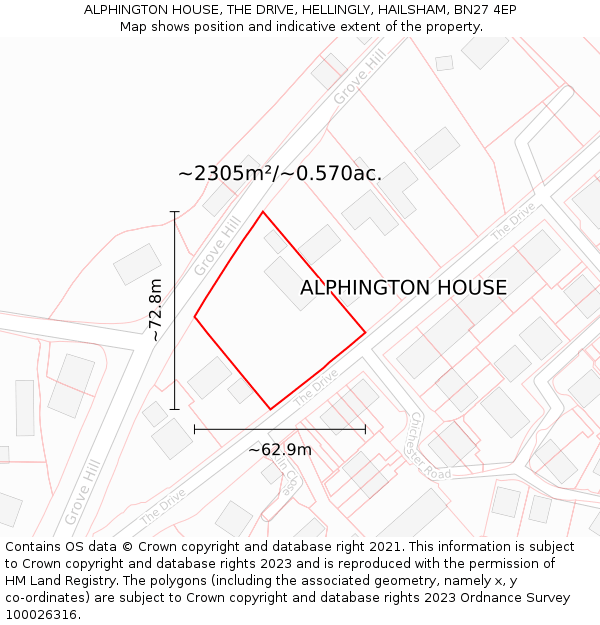 ALPHINGTON HOUSE, THE DRIVE, HELLINGLY, HAILSHAM, BN27 4EP: Plot and title map