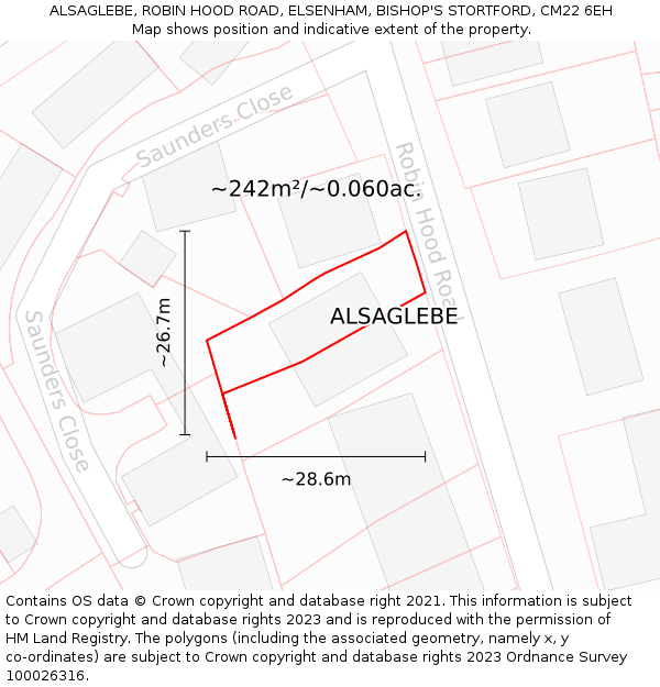 ALSAGLEBE, ROBIN HOOD ROAD, ELSENHAM, BISHOP'S STORTFORD, CM22 6EH: Plot and title map