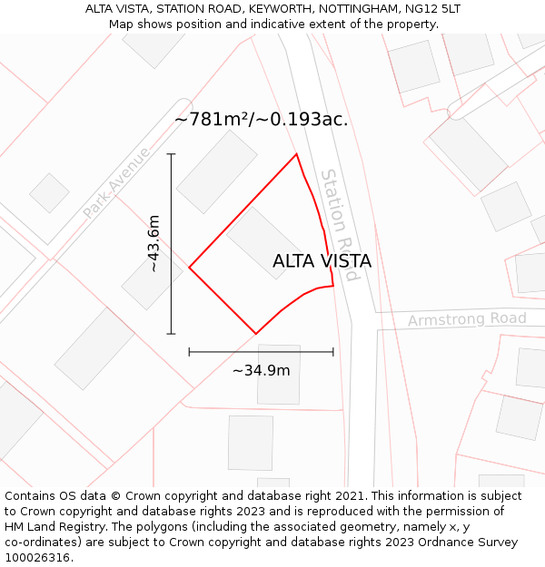 ALTA VISTA, STATION ROAD, KEYWORTH, NOTTINGHAM, NG12 5LT: Plot and title map