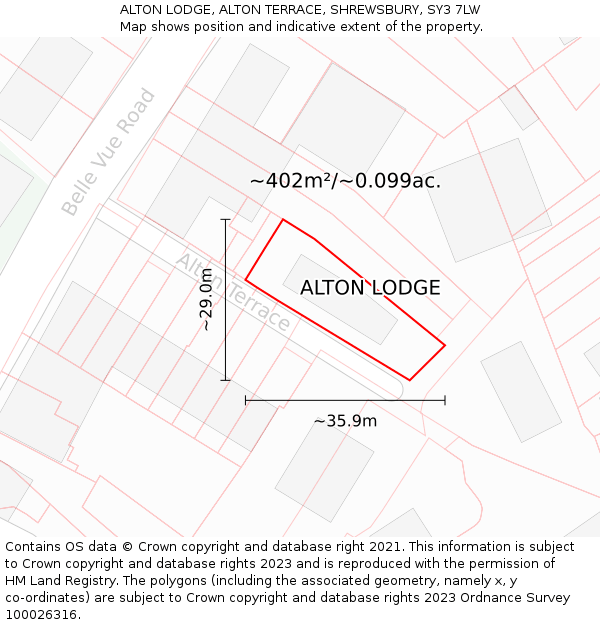 ALTON LODGE, ALTON TERRACE, SHREWSBURY, SY3 7LW: Plot and title map