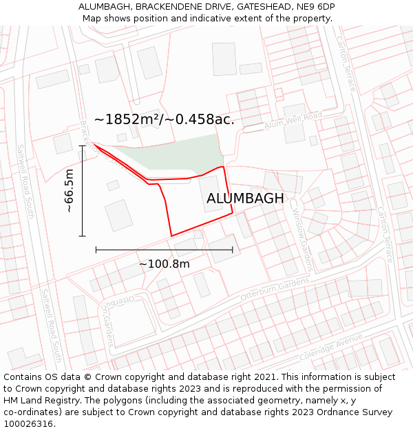 ALUMBAGH, BRACKENDENE DRIVE, GATESHEAD, NE9 6DP: Plot and title map