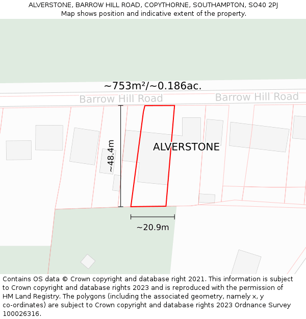 ALVERSTONE, BARROW HILL ROAD, COPYTHORNE, SOUTHAMPTON, SO40 2PJ: Plot and title map