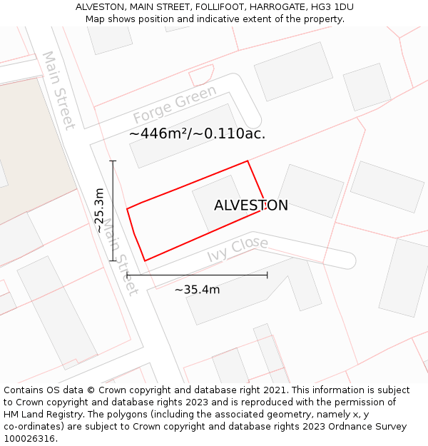 ALVESTON, MAIN STREET, FOLLIFOOT, HARROGATE, HG3 1DU: Plot and title map