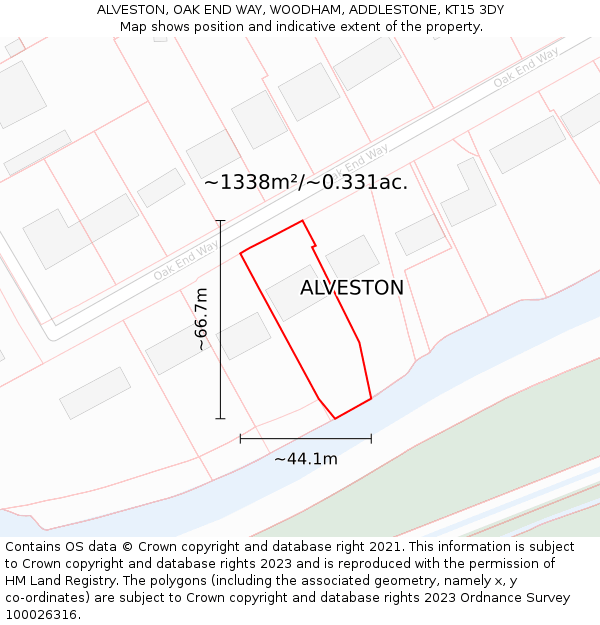 ALVESTON, OAK END WAY, WOODHAM, ADDLESTONE, KT15 3DY: Plot and title map