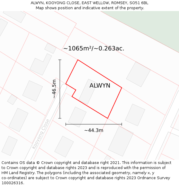 ALWYN, KOOYONG CLOSE, EAST WELLOW, ROMSEY, SO51 6BL: Plot and title map