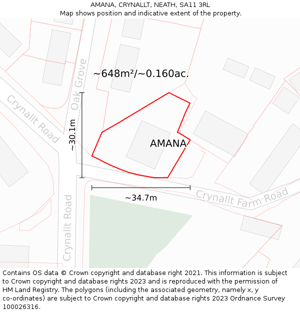 AMANA, CRYNALLT, NEATH, SA11 3RL: Plot and title map