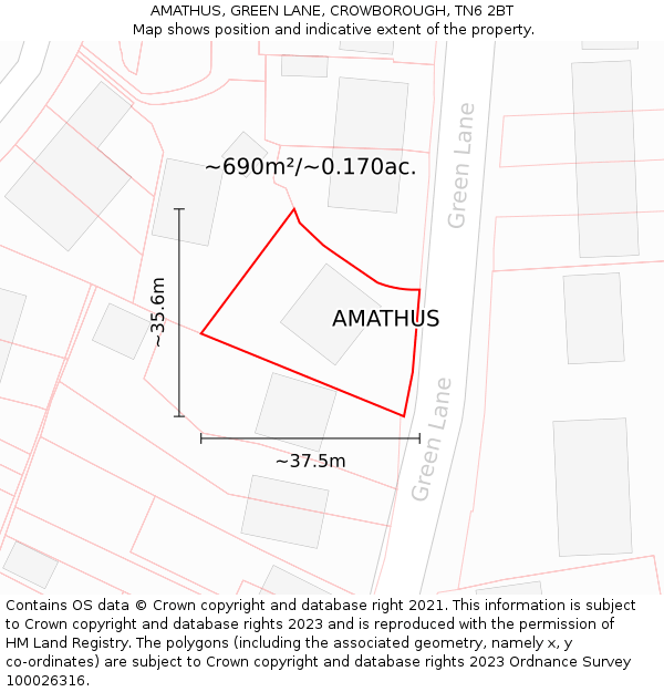 AMATHUS, GREEN LANE, CROWBOROUGH, TN6 2BT: Plot and title map