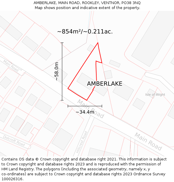 AMBERLAKE, MAIN ROAD, ROOKLEY, VENTNOR, PO38 3NQ: Plot and title map