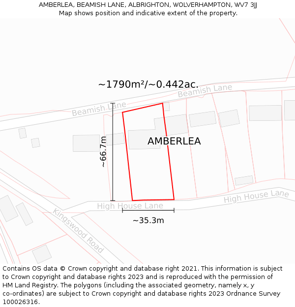 AMBERLEA, BEAMISH LANE, ALBRIGHTON, WOLVERHAMPTON, WV7 3JJ: Plot and title map