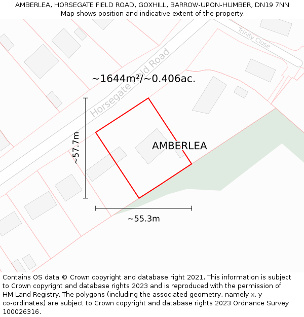 AMBERLEA, HORSEGATE FIELD ROAD, GOXHILL, BARROW-UPON-HUMBER, DN19 7NN: Plot and title map