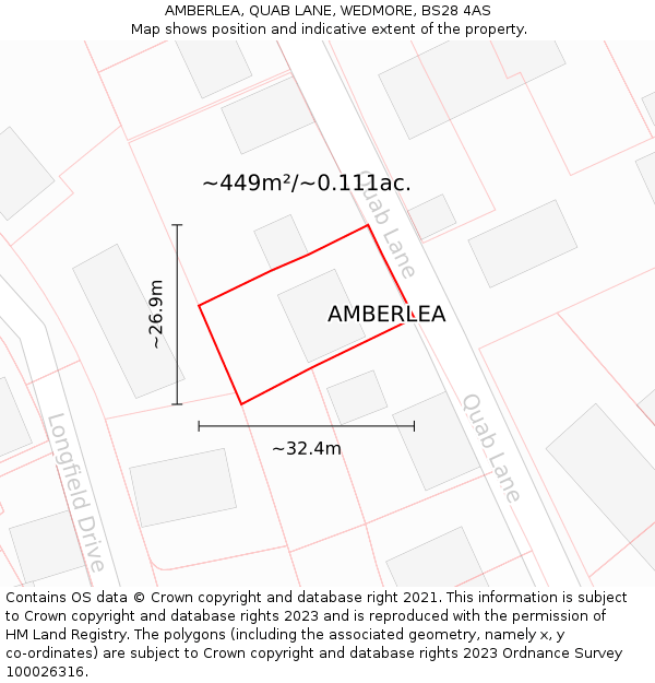 AMBERLEA, QUAB LANE, WEDMORE, BS28 4AS: Plot and title map