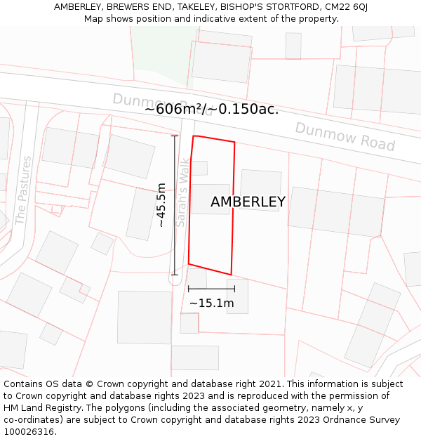 AMBERLEY, BREWERS END, TAKELEY, BISHOP'S STORTFORD, CM22 6QJ: Plot and title map