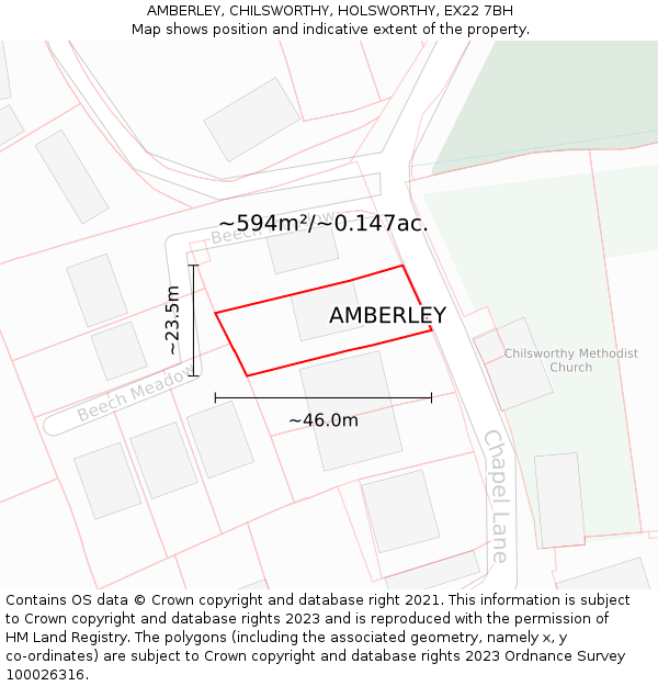 AMBERLEY, CHILSWORTHY, HOLSWORTHY, EX22 7BH: Plot and title map