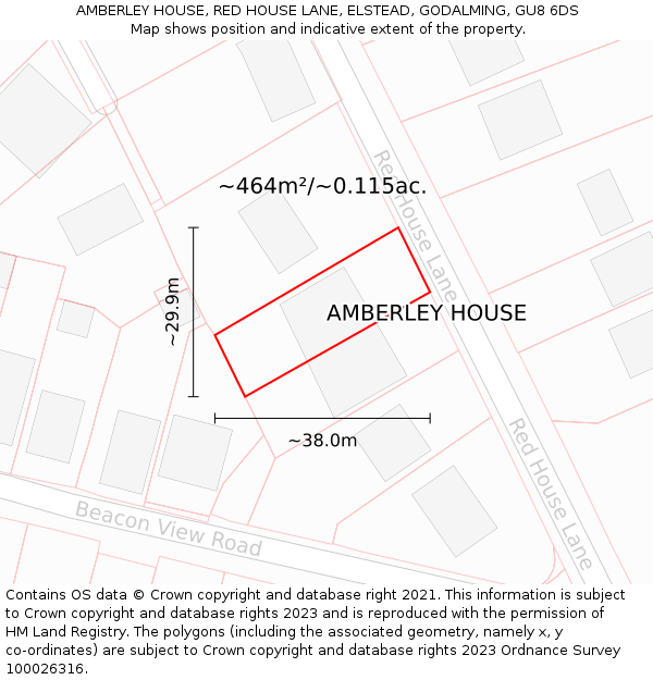 AMBERLEY HOUSE, RED HOUSE LANE, ELSTEAD, GODALMING, GU8 6DS: Plot and title map
