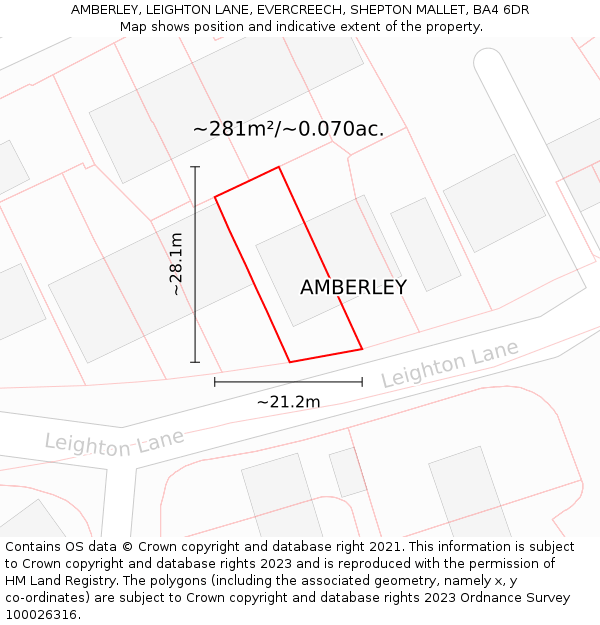 AMBERLEY, LEIGHTON LANE, EVERCREECH, SHEPTON MALLET, BA4 6DR: Plot and title map