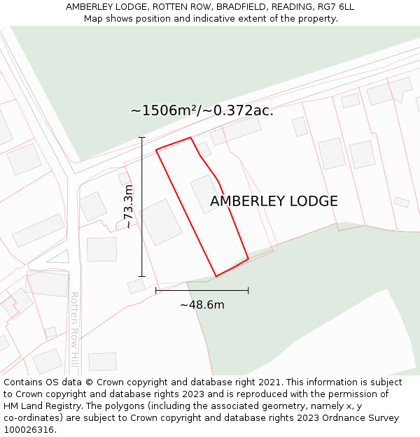 AMBERLEY LODGE, ROTTEN ROW, BRADFIELD, READING, RG7 6LL: Plot and title map