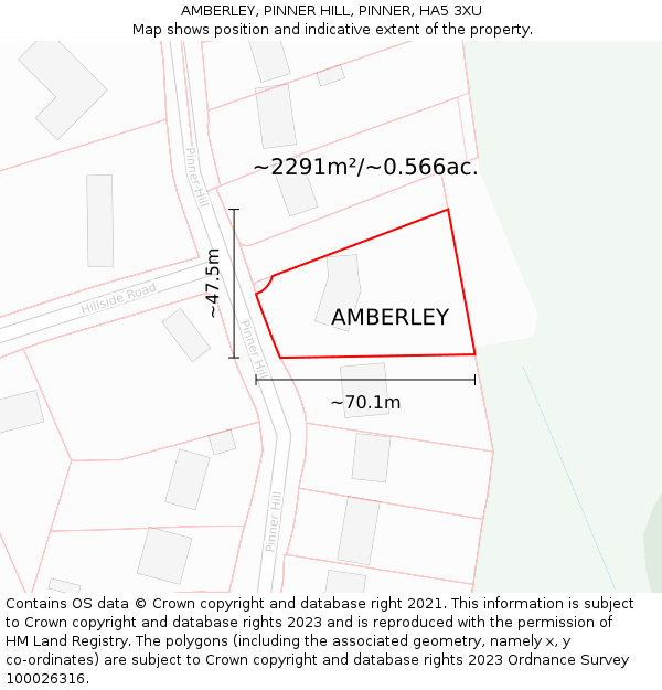 AMBERLEY, PINNER HILL, PINNER, HA5 3XU: Plot and title map