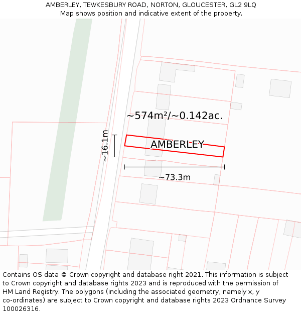 AMBERLEY, TEWKESBURY ROAD, NORTON, GLOUCESTER, GL2 9LQ: Plot and title map