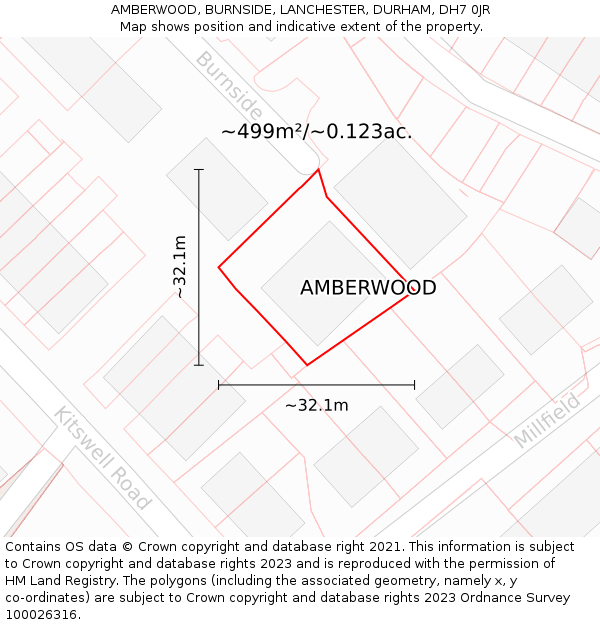 AMBERWOOD, BURNSIDE, LANCHESTER, DURHAM, DH7 0JR: Plot and title map