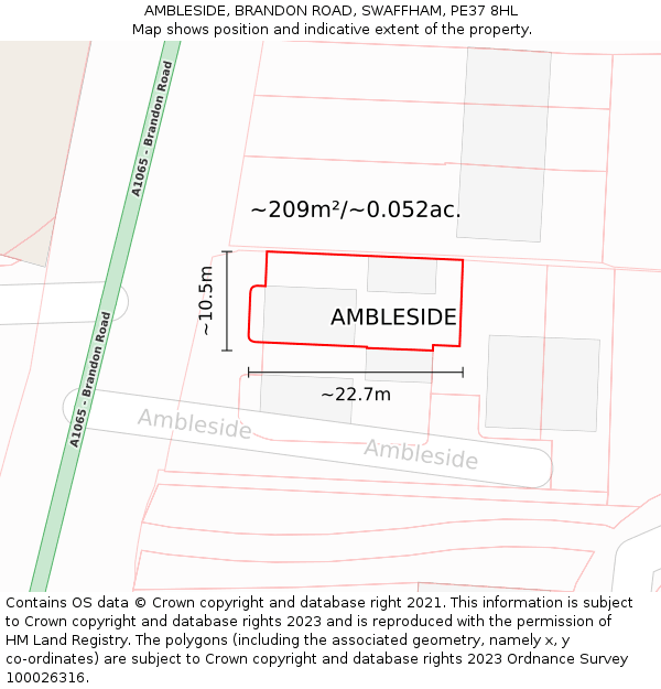 AMBLESIDE, BRANDON ROAD, SWAFFHAM, PE37 8HL: Plot and title map