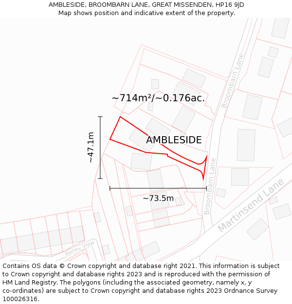 AMBLESIDE, BROOMBARN LANE, GREAT MISSENDEN, HP16 9JD: Plot and title map