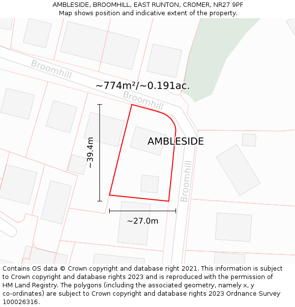 AMBLESIDE, BROOMHILL, EAST RUNTON, CROMER, NR27 9PF: Plot and title map