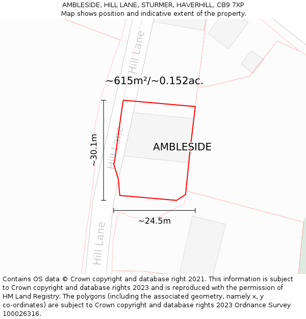 AMBLESIDE, HILL LANE, STURMER, HAVERHILL, CB9 7XP: Plot and title map