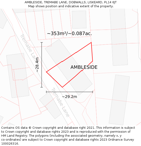 AMBLESIDE, TREMABE LANE, DOBWALLS, LISKEARD, PL14 6JT: Plot and title map