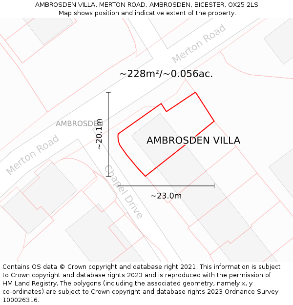 AMBROSDEN VILLA, MERTON ROAD, AMBROSDEN, BICESTER, OX25 2LS: Plot and title map