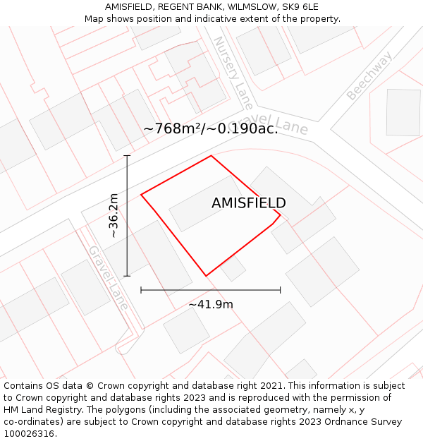 AMISFIELD, REGENT BANK, WILMSLOW, SK9 6LE: Plot and title map