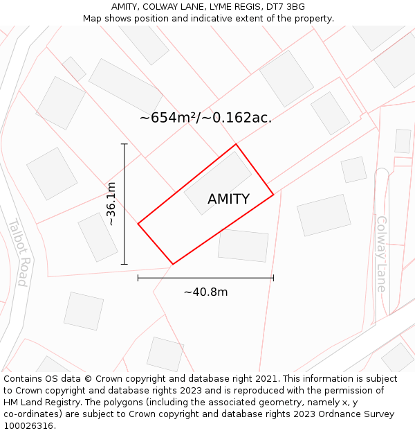 AMITY, COLWAY LANE, LYME REGIS, DT7 3BG: Plot and title map