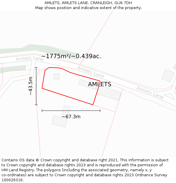 AMLETS, AMLETS LANE, CRANLEIGH, GU6 7DH: Plot and title map