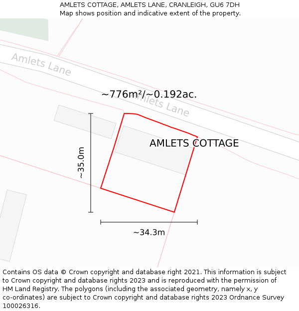 AMLETS COTTAGE, AMLETS LANE, CRANLEIGH, GU6 7DH: Plot and title map