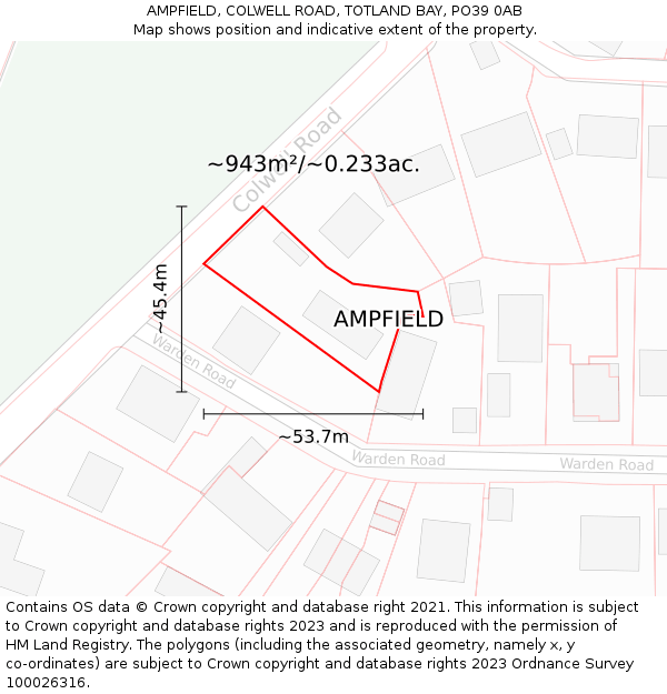 AMPFIELD, COLWELL ROAD, TOTLAND BAY, PO39 0AB: Plot and title map