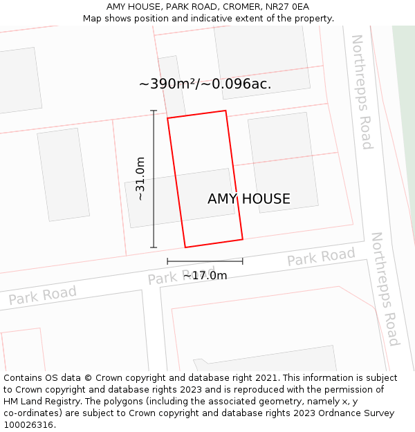 AMY HOUSE, PARK ROAD, CROMER, NR27 0EA: Plot and title map