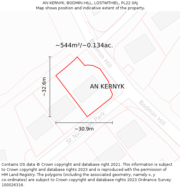 AN KERNYK, BODMIN HILL, LOSTWITHIEL, PL22 0AJ: Plot and title map