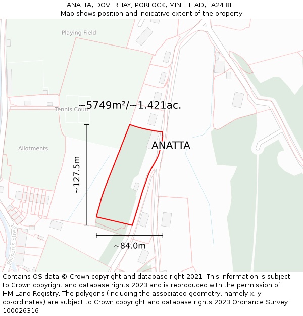 ANATTA, DOVERHAY, PORLOCK, MINEHEAD, TA24 8LL: Plot and title map