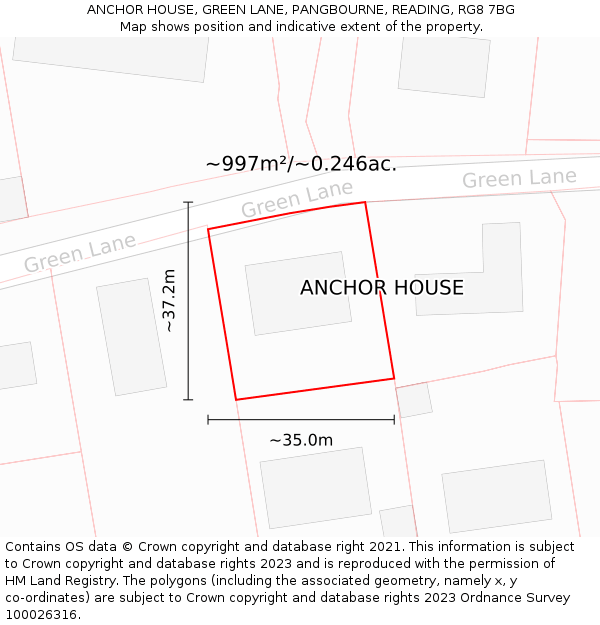 ANCHOR HOUSE, GREEN LANE, PANGBOURNE, READING, RG8 7BG: Plot and title map