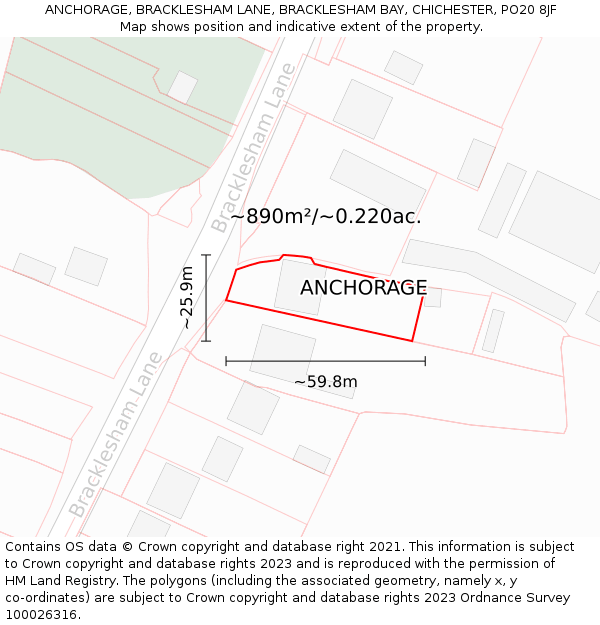 ANCHORAGE, BRACKLESHAM LANE, BRACKLESHAM BAY, CHICHESTER, PO20 8JF: Plot and title map