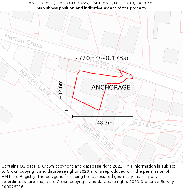 ANCHORAGE, HARTON CROSS, HARTLAND, BIDEFORD, EX39 6AE: Plot and title map